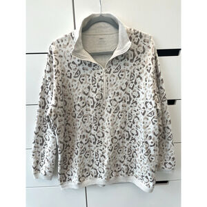 Aerie Brown/Tan Animal Print 1/4 Zip Oversized Sweatshirt - Women's Size Small